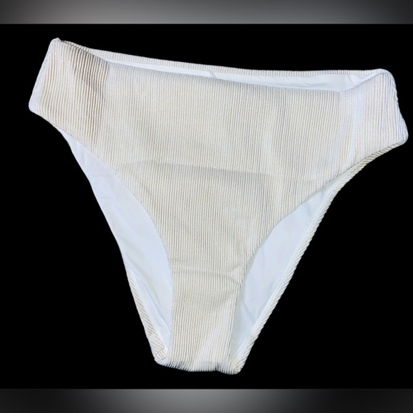 NWT Andie Swim The 90’s High Waist Bikini Bottom White and Gold Ribbed Size Med - Picture 1 of 8